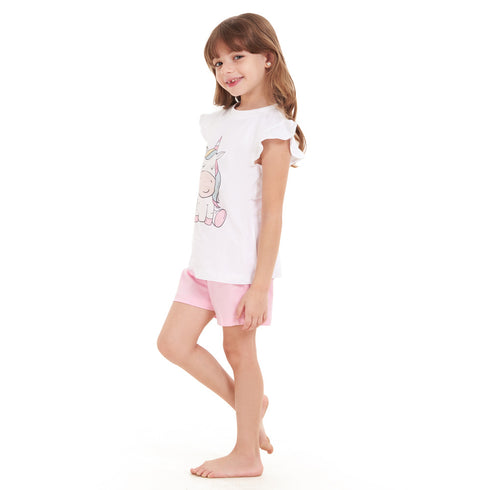 Girls summer pajama set Unicorn t-shirt + Pink shorts